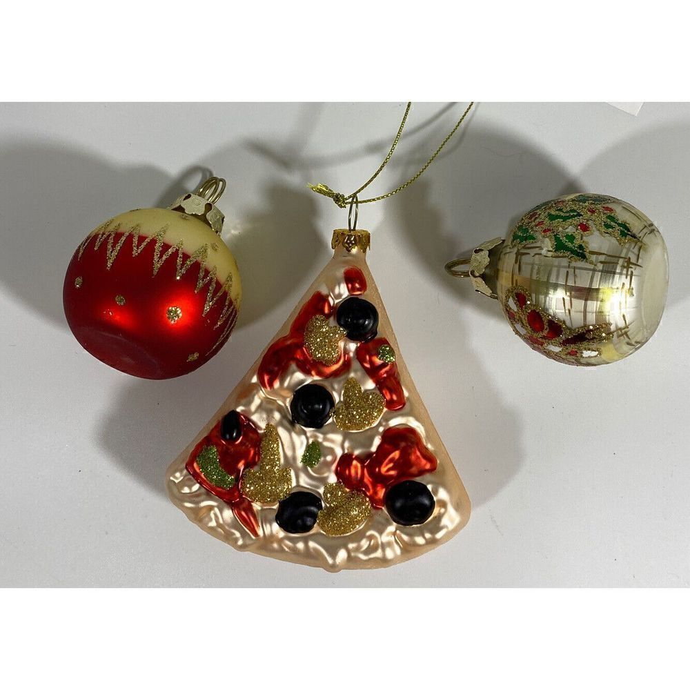 Robert Stanley Slice Pizza Hand Blown Glass Christmas Ornament 4” Lot Of 3